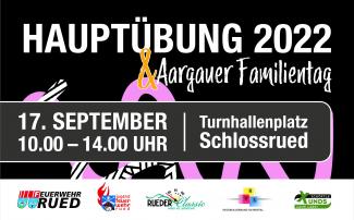 Einladungsflyer Aargauer Familientag und Hauptübung Feuerwehr Rued